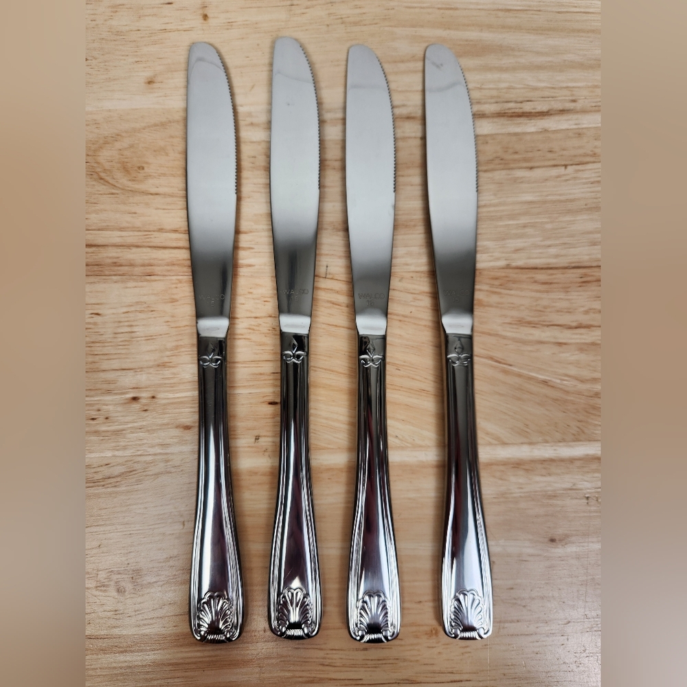 Walco Utica Stainless FANFARE Shell Set of 4 Dinner Knives Knife Flatware 18/0
